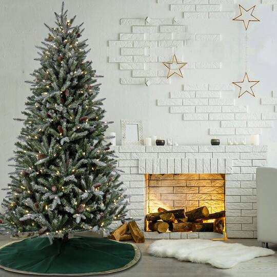 7ft. Pre-Lit Snowy Olallie Pine Artificial Christmas Tree With Pinecones, Clear LED Lights